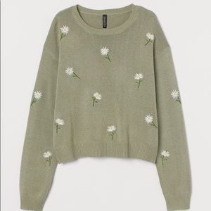 Green Floral Embroidered Sweater